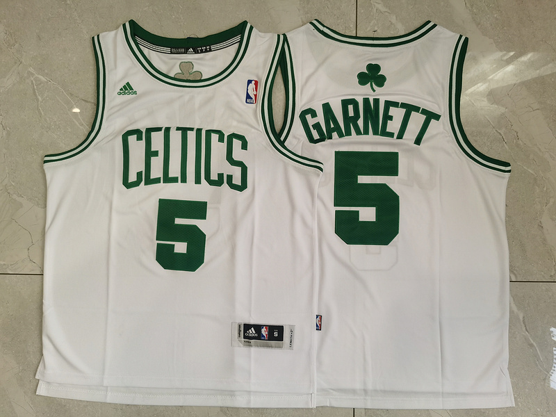 Men Boston Celtics 5 Garnett White Adidas 2025 NBA Jersey